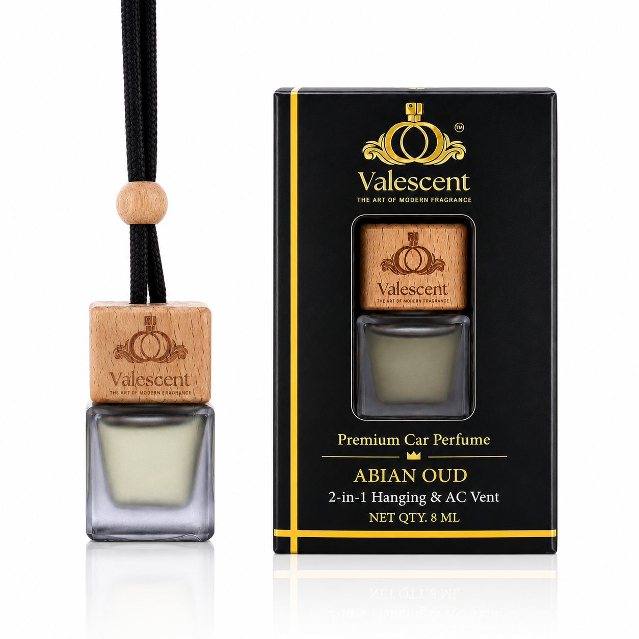 Valescent Abian Oud Premium Car Perfume | 2-in-1 Hanging & AC Vent | Luxury Oud Fragrance | Long Lasting | 8ML