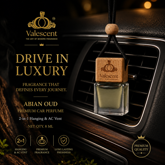 Valescent Abian Oud Premium Car Perfume | 2-in-1 Hanging & AC Vent | Luxury Oud Fragrance | Long Lasting | 8ML